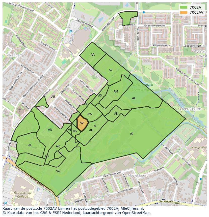 Afbeelding van het postcodegebied 7002 AV op de kaart.