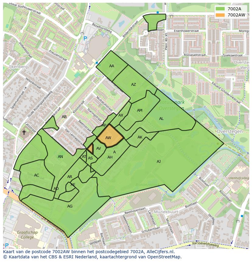 Afbeelding van het postcodegebied 7002 AW op de kaart.