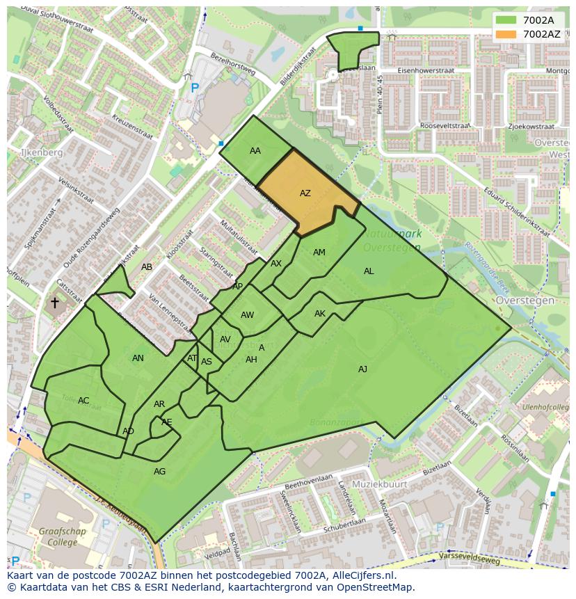 Afbeelding van het postcodegebied 7002 AZ op de kaart.