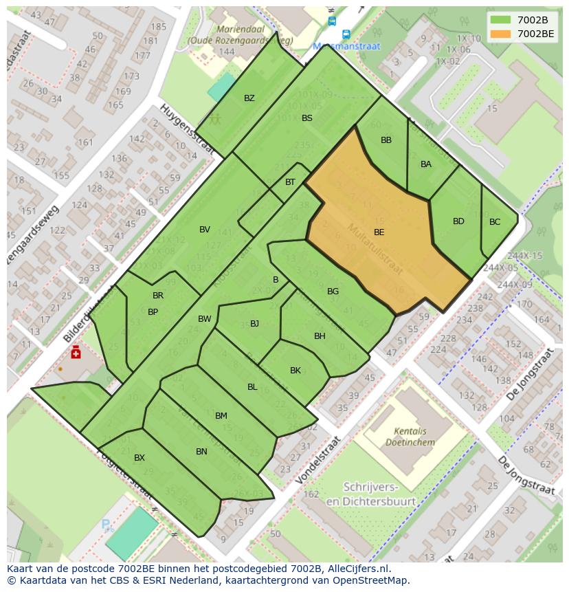 Afbeelding van het postcodegebied 7002 BE op de kaart.