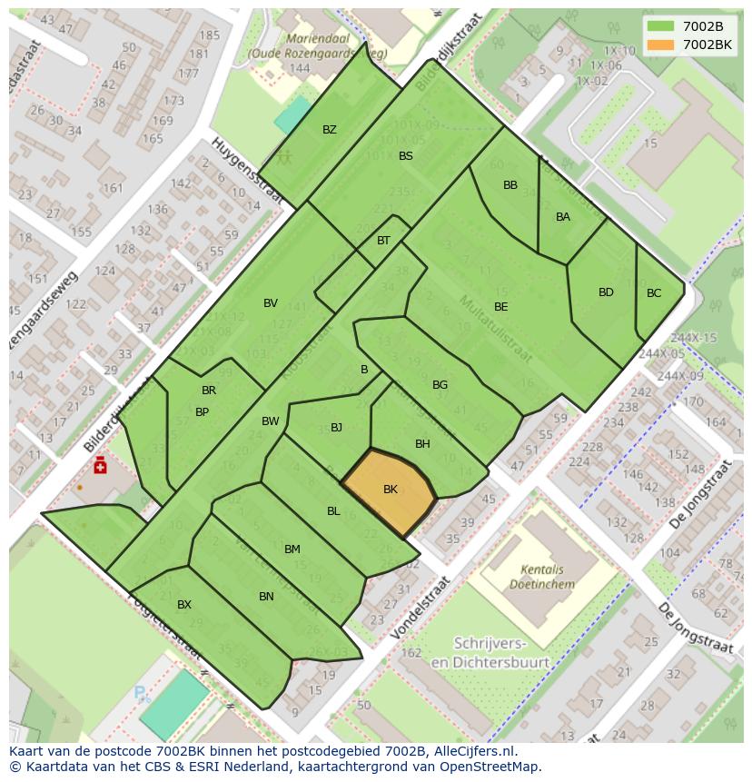 Afbeelding van het postcodegebied 7002 BK op de kaart.