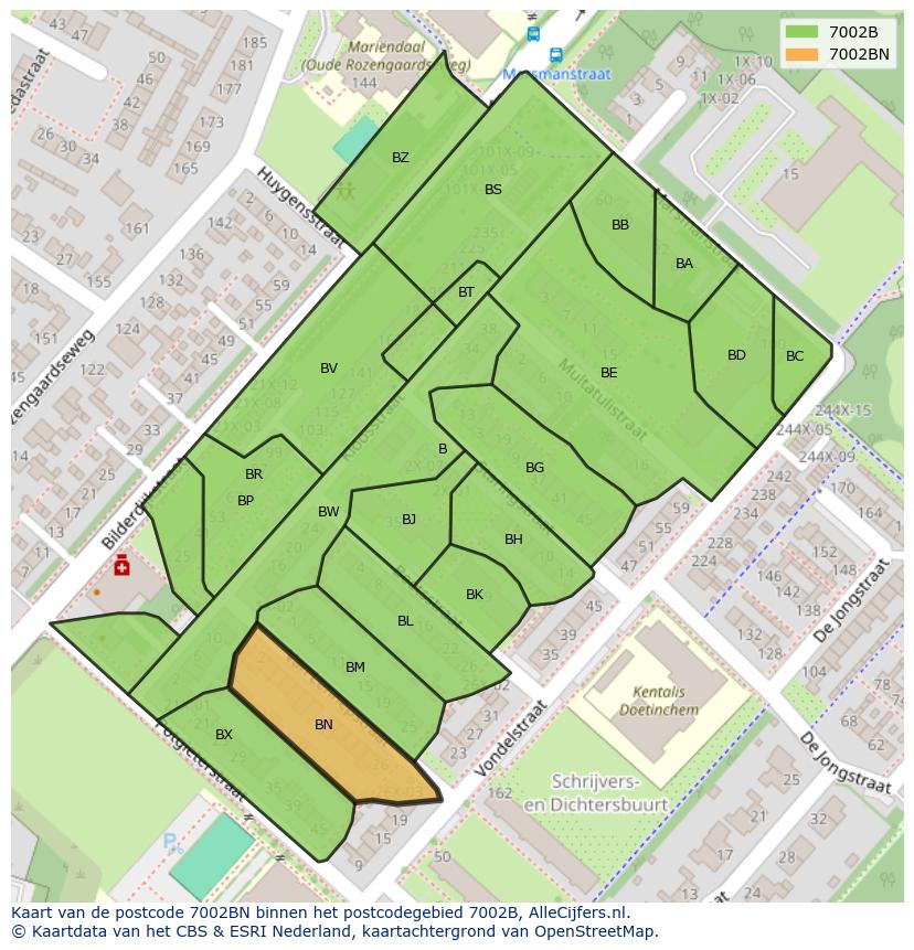 Afbeelding van het postcodegebied 7002 BN op de kaart.