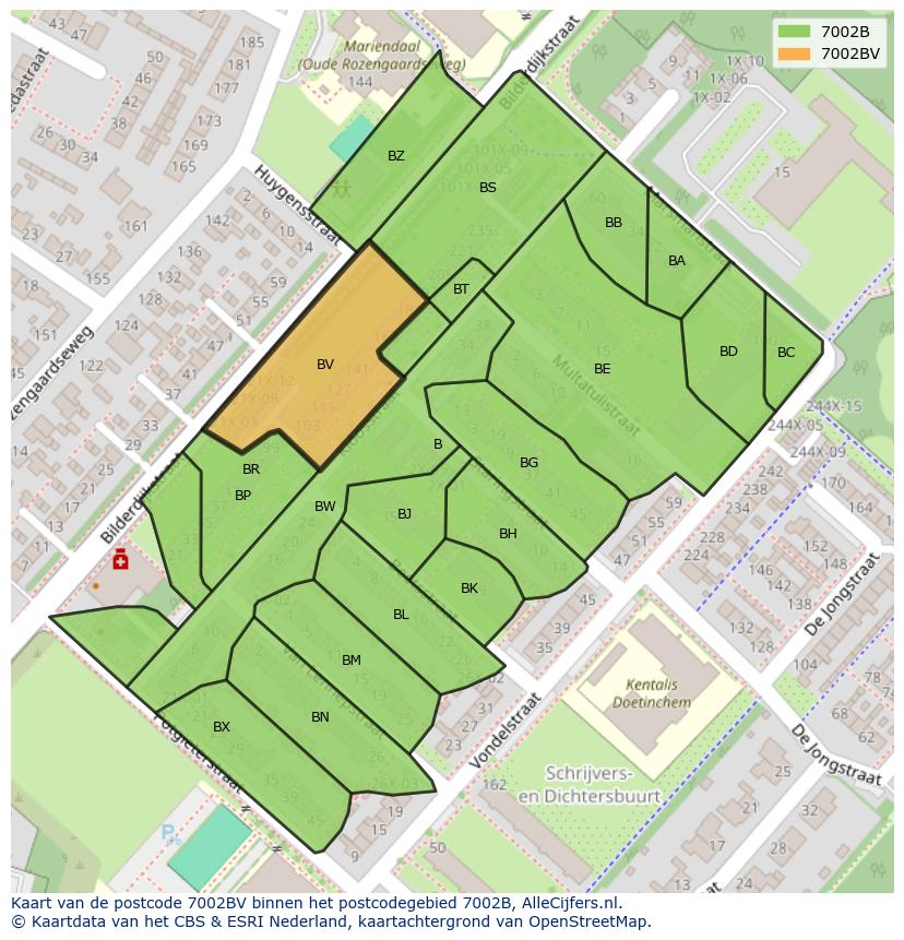 Afbeelding van het postcodegebied 7002 BV op de kaart.