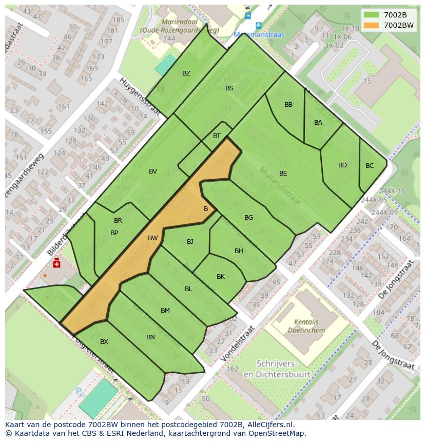Afbeelding van het postcodegebied 7002 BW op de kaart.