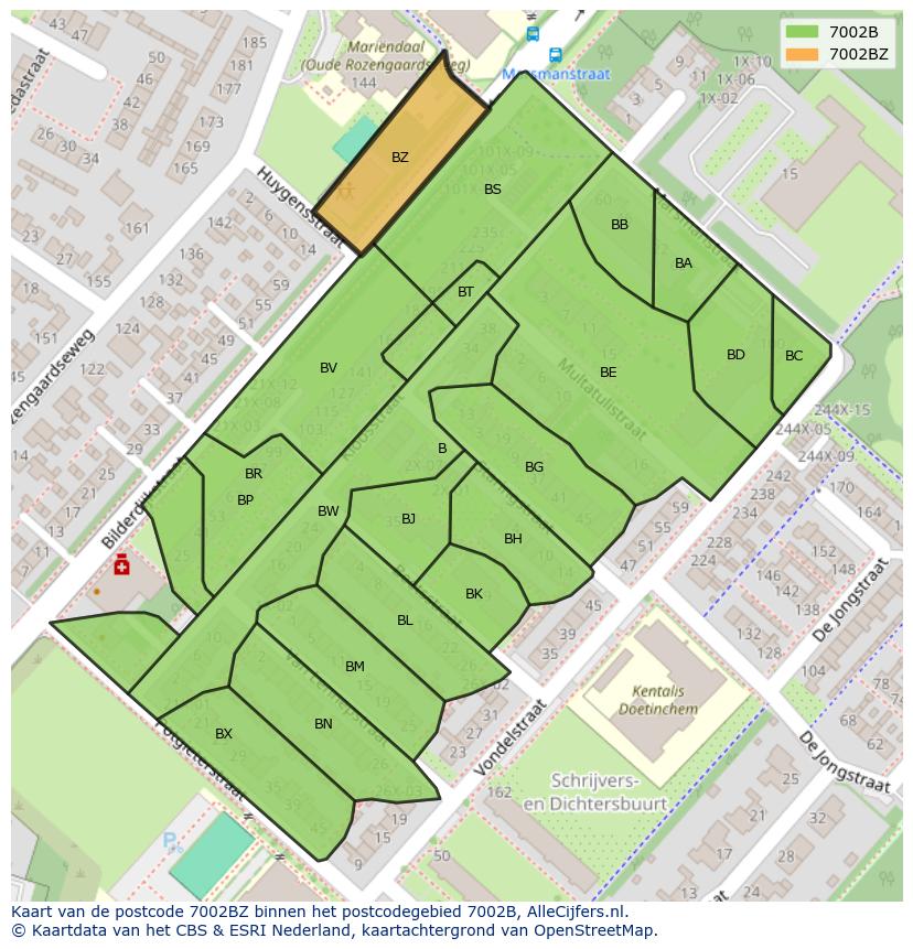 Afbeelding van het postcodegebied 7002 BZ op de kaart.