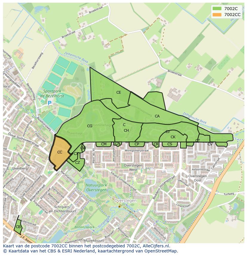 Afbeelding van het postcodegebied 7002 CC op de kaart.
