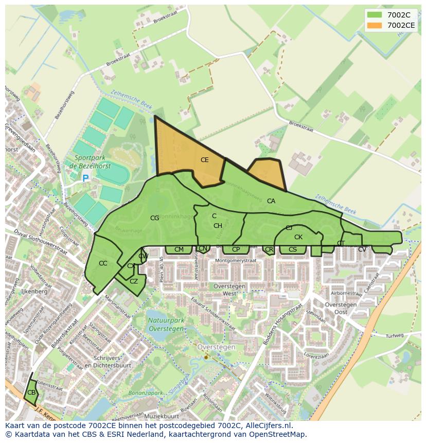 Afbeelding van het postcodegebied 7002 CE op de kaart.