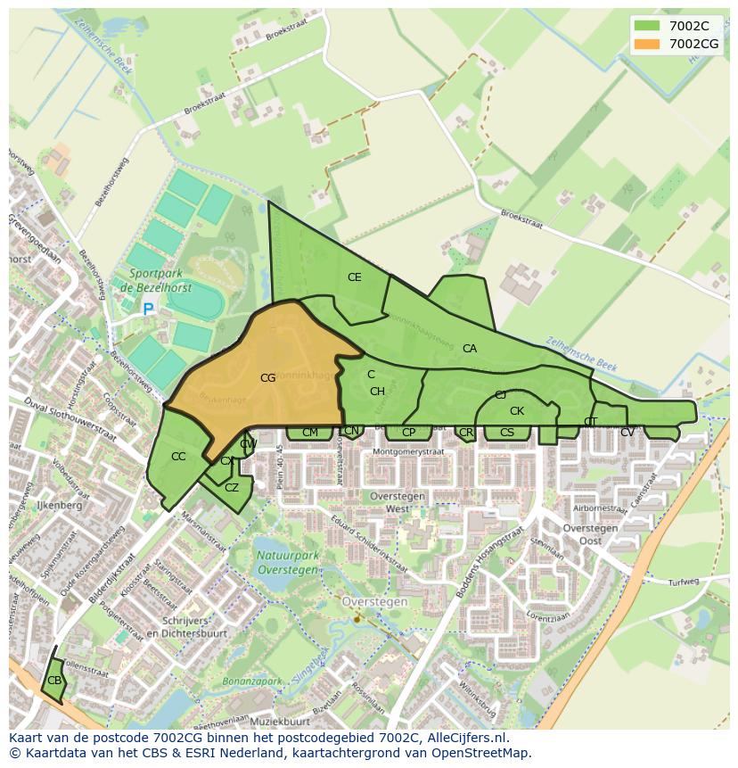 Afbeelding van het postcodegebied 7002 CG op de kaart.