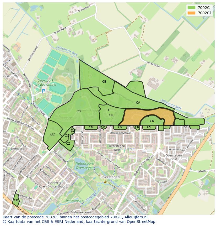 Afbeelding van het postcodegebied 7002 CJ op de kaart.