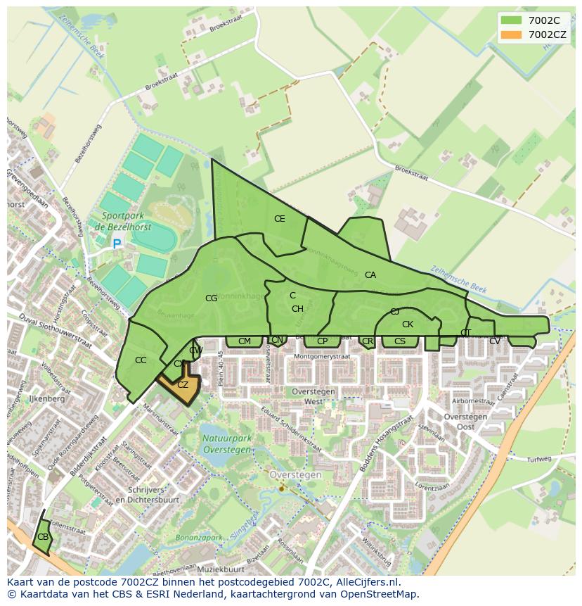 Afbeelding van het postcodegebied 7002 CZ op de kaart.