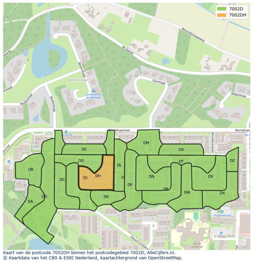 Afbeelding van het postcodegebied 7002 DH op de kaart.