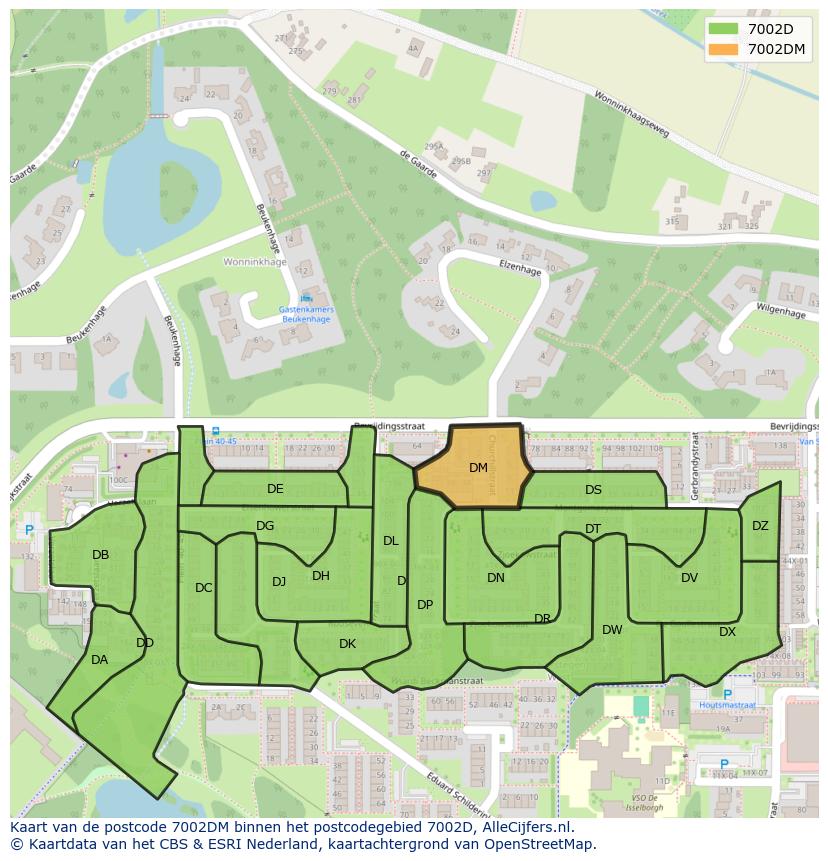 Afbeelding van het postcodegebied 7002 DM op de kaart.