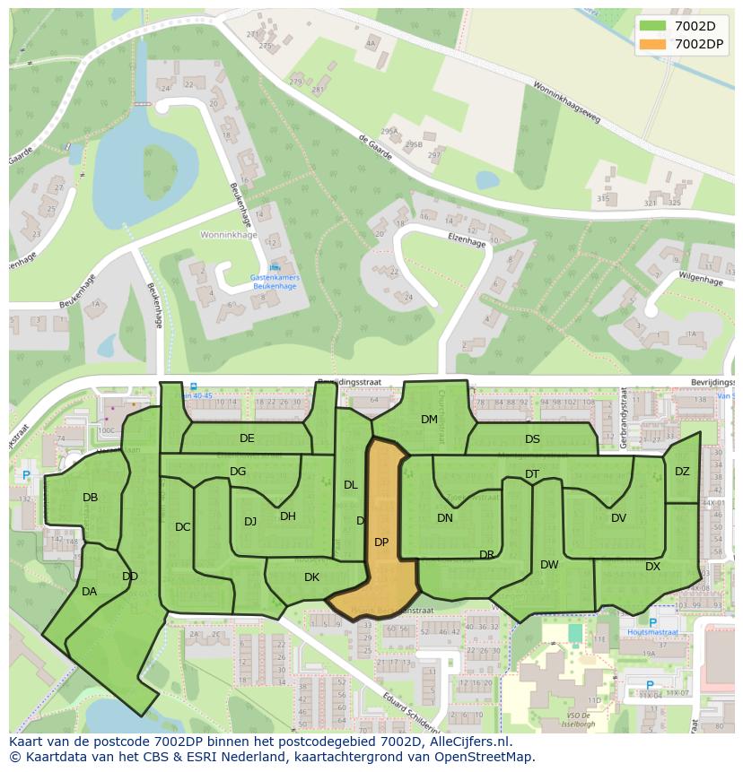 Afbeelding van het postcodegebied 7002 DP op de kaart.