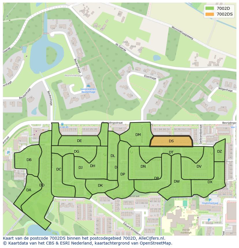 Afbeelding van het postcodegebied 7002 DS op de kaart.