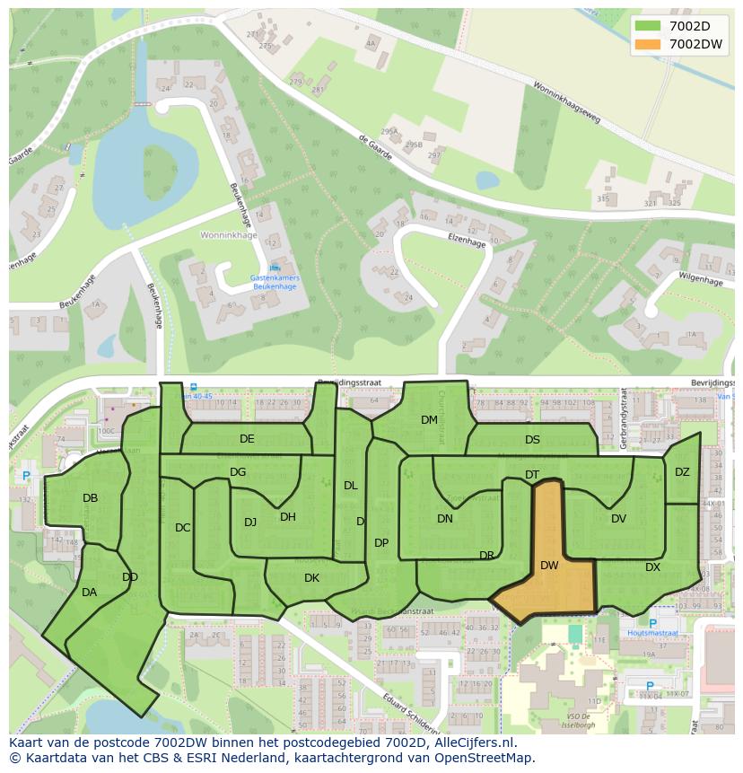 Afbeelding van het postcodegebied 7002 DW op de kaart.