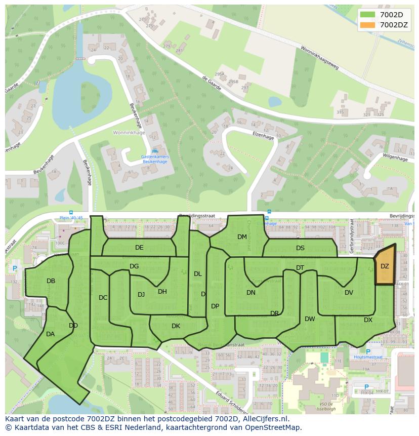 Afbeelding van het postcodegebied 7002 DZ op de kaart.