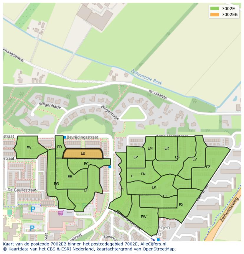 Afbeelding van het postcodegebied 7002 EB op de kaart.