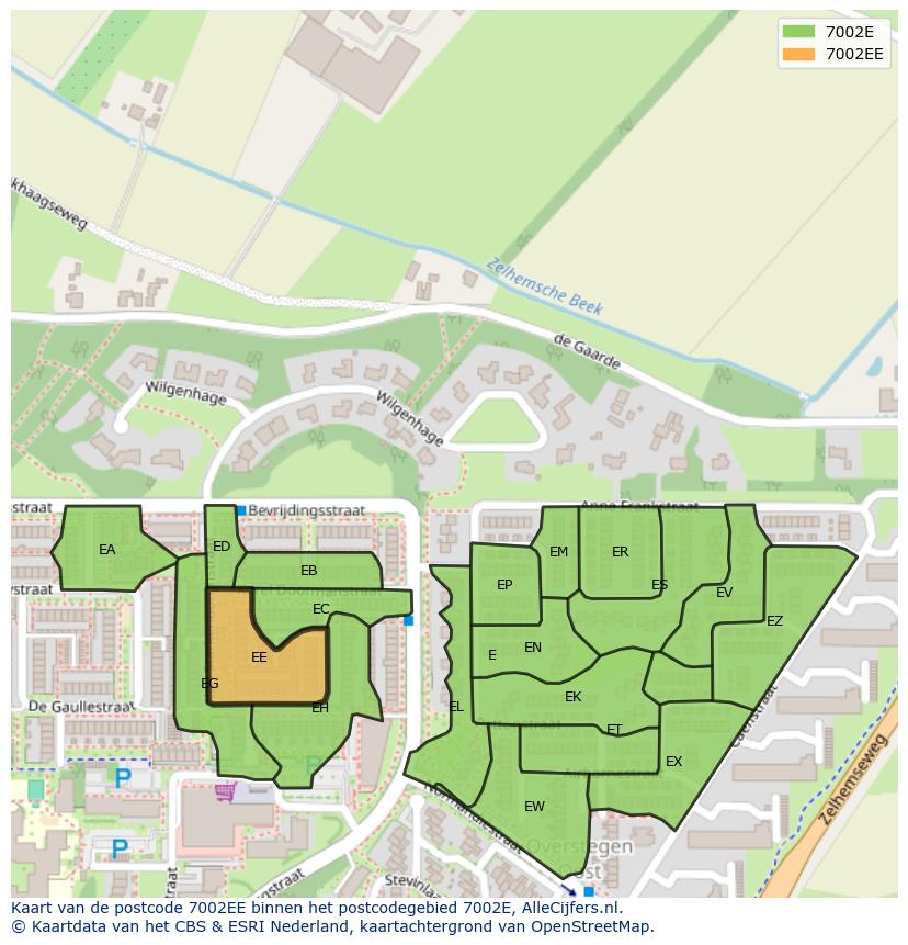 Afbeelding van het postcodegebied 7002 EE op de kaart.