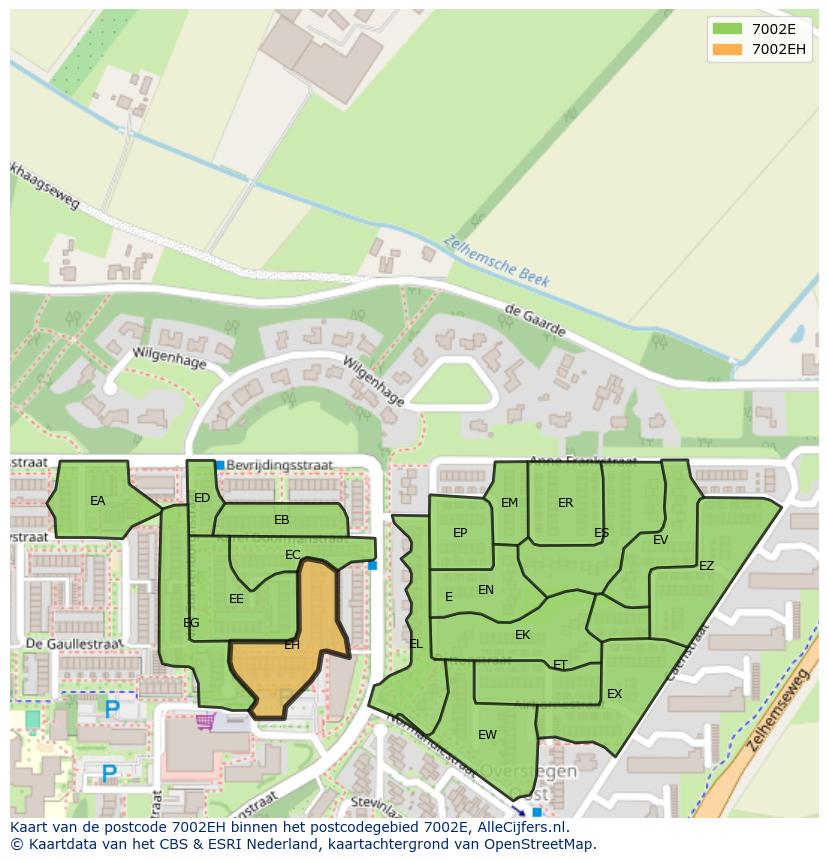 Afbeelding van het postcodegebied 7002 EH op de kaart.