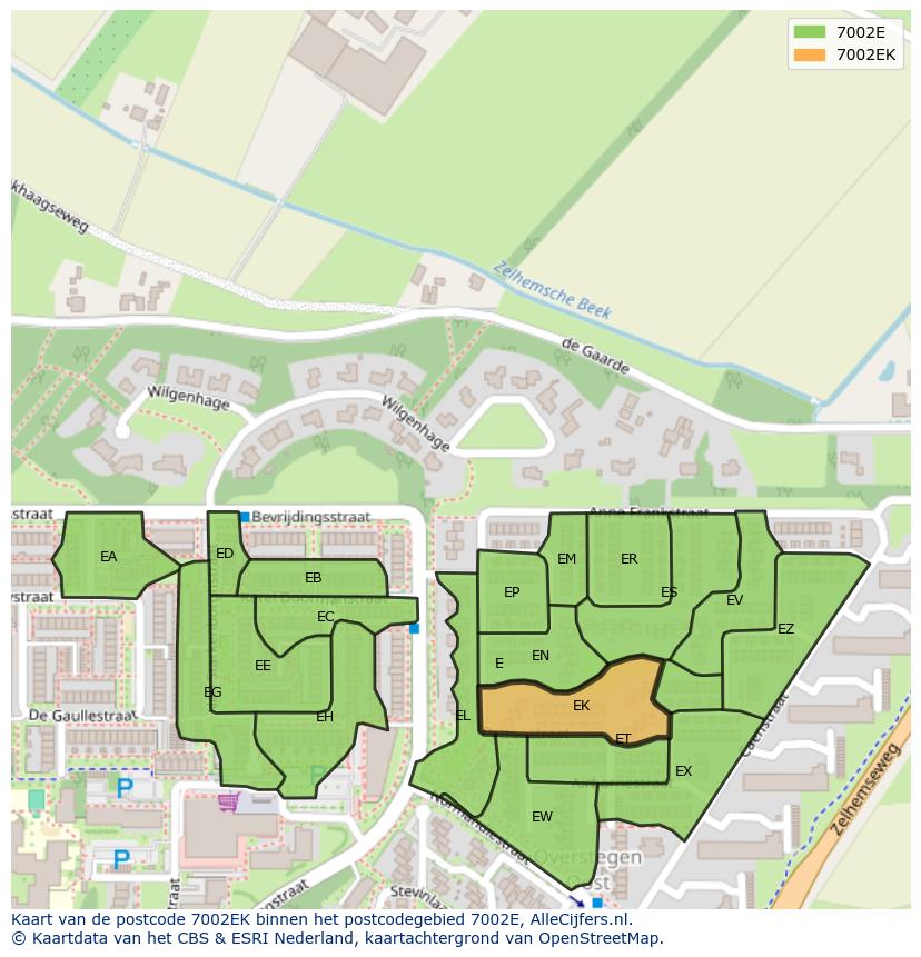 Afbeelding van het postcodegebied 7002 EK op de kaart.