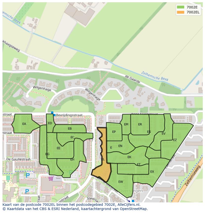 Afbeelding van het postcodegebied 7002 EL op de kaart.