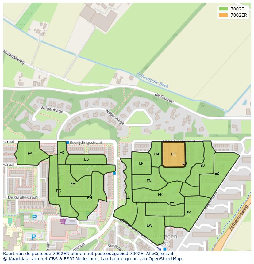 Afbeelding van het postcodegebied 7002 ER op de kaart.