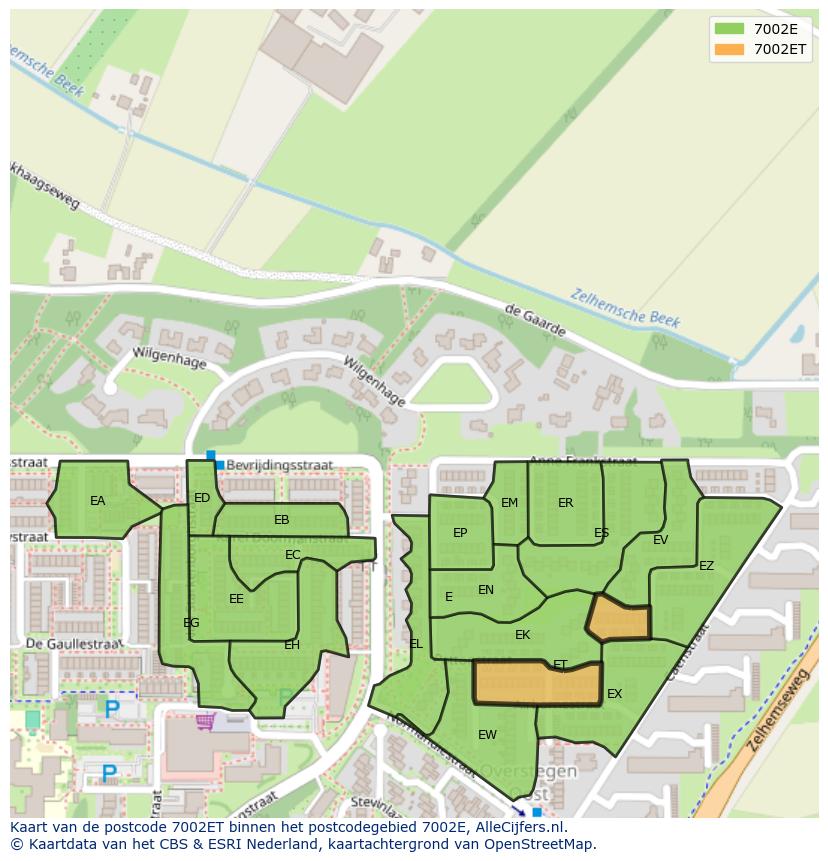 Afbeelding van het postcodegebied 7002 ET op de kaart.