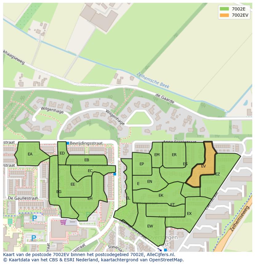 Afbeelding van het postcodegebied 7002 EV op de kaart.