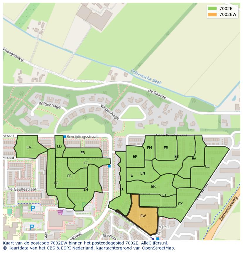 Afbeelding van het postcodegebied 7002 EW op de kaart.