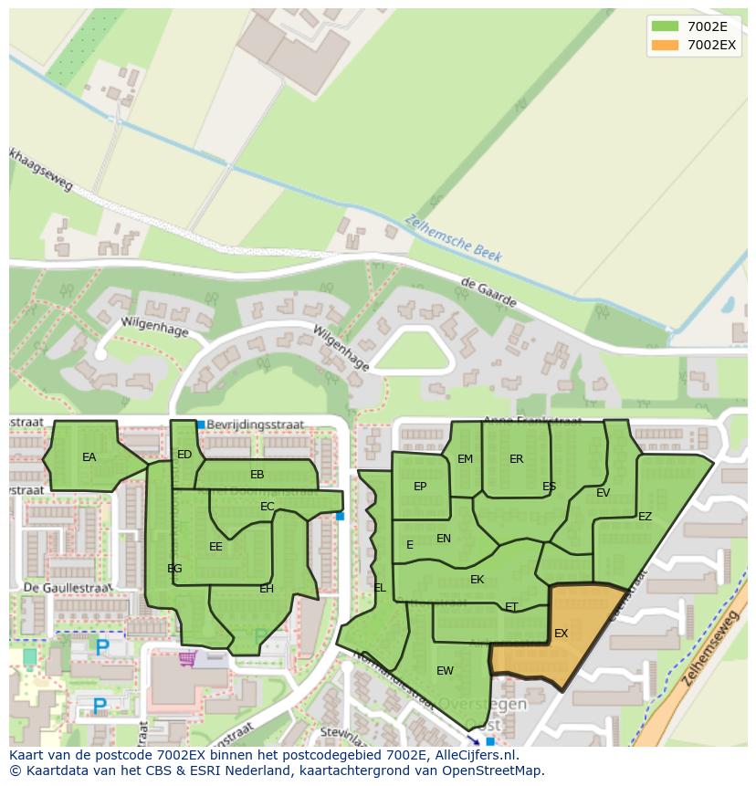 Afbeelding van het postcodegebied 7002 EX op de kaart.