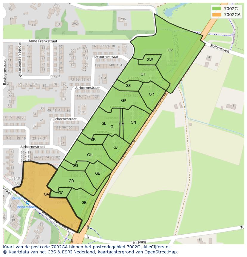 Afbeelding van het postcodegebied 7002 GA op de kaart.