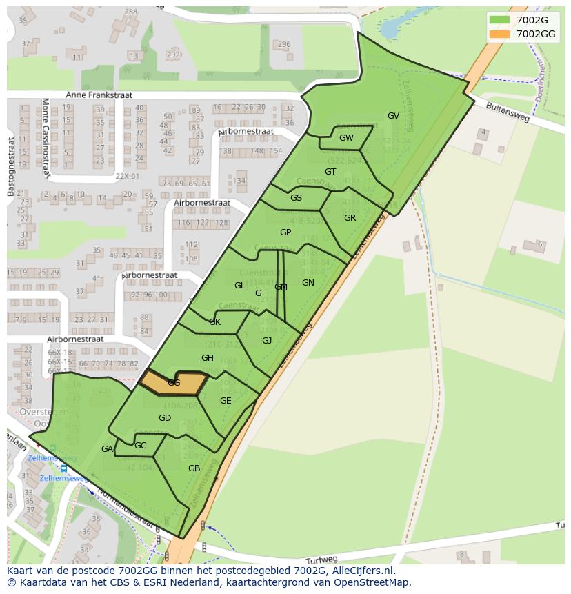 Afbeelding van het postcodegebied 7002 GG op de kaart.