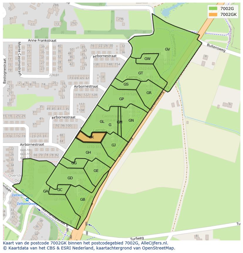 Afbeelding van het postcodegebied 7002 GK op de kaart.