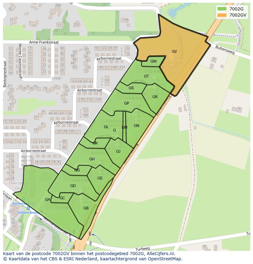Afbeelding van het postcodegebied 7002 GV op de kaart.