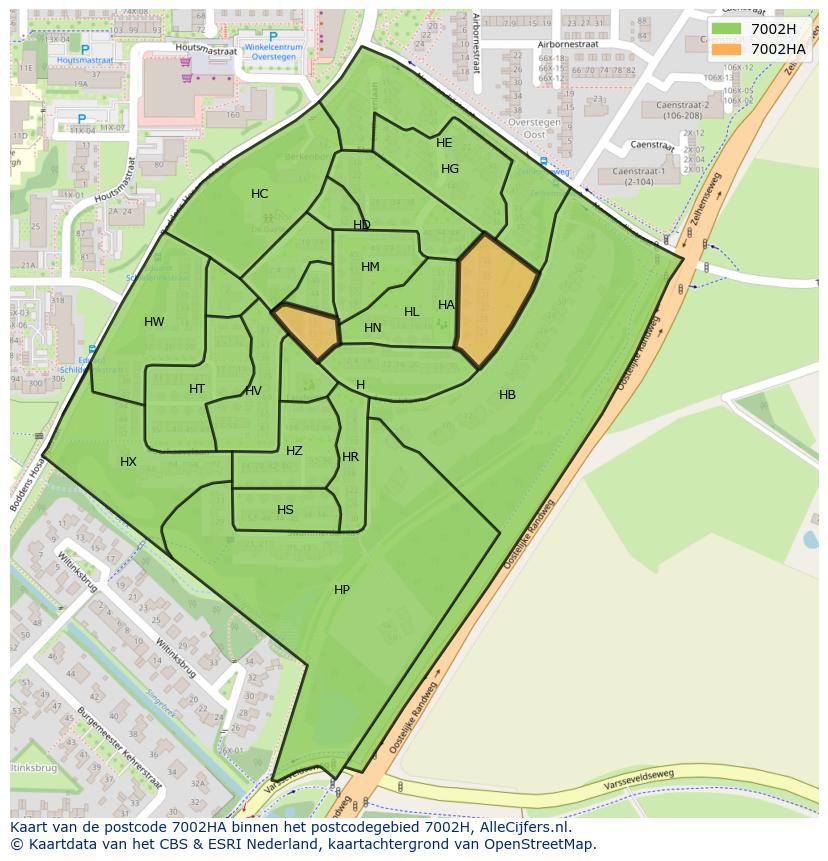 Afbeelding van het postcodegebied 7002 HA op de kaart.