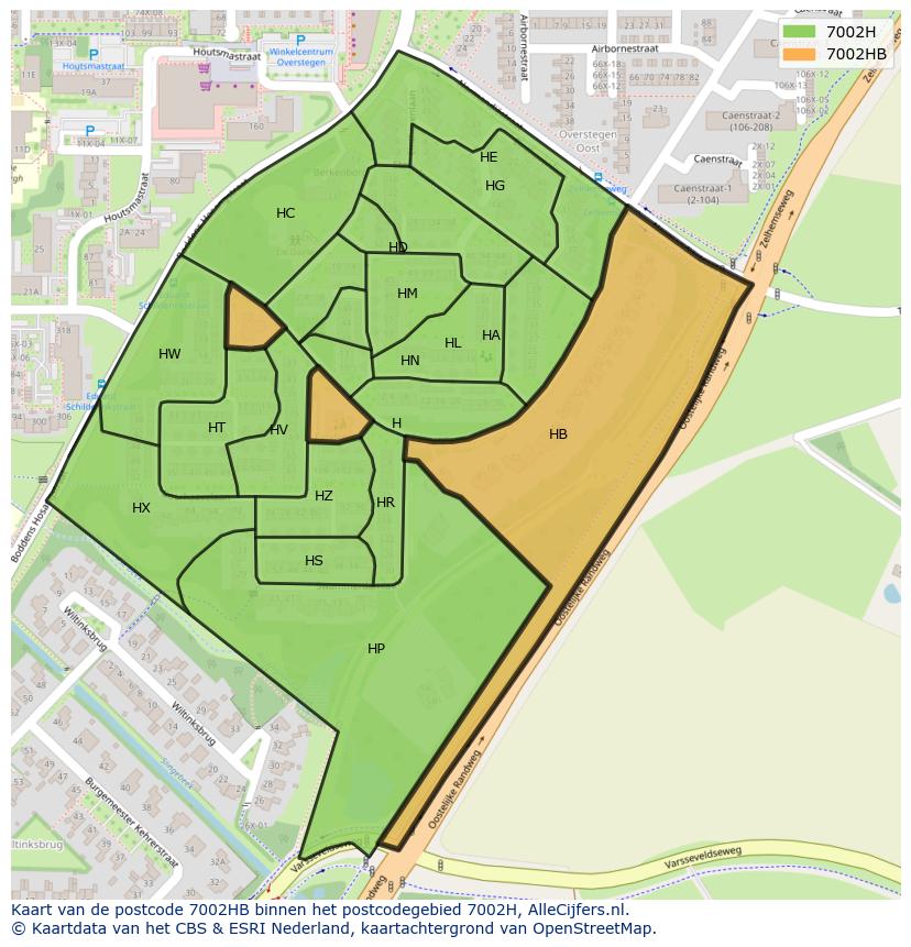 Afbeelding van het postcodegebied 7002 HB op de kaart.