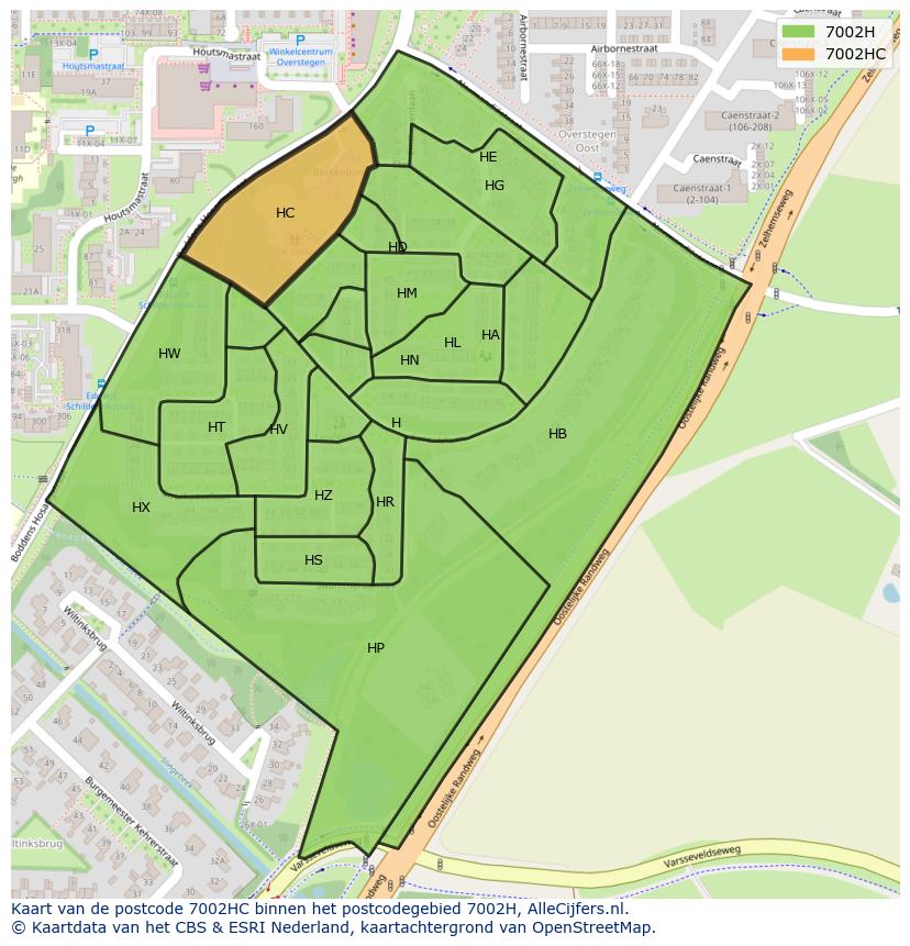 Afbeelding van het postcodegebied 7002 HC op de kaart.