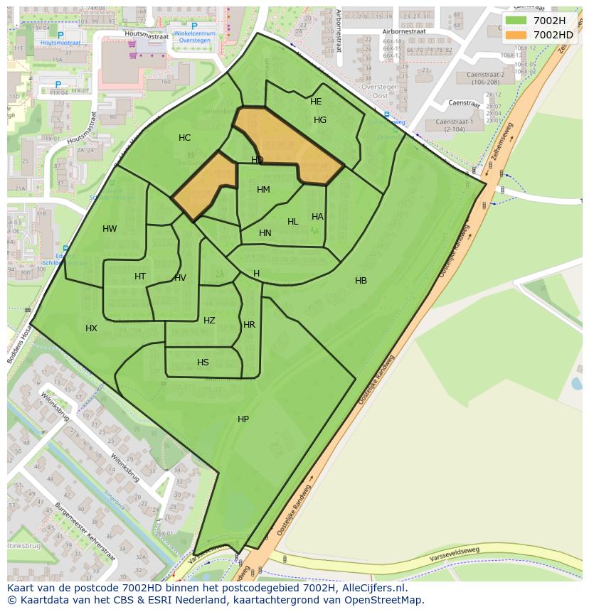 Afbeelding van het postcodegebied 7002 HD op de kaart.