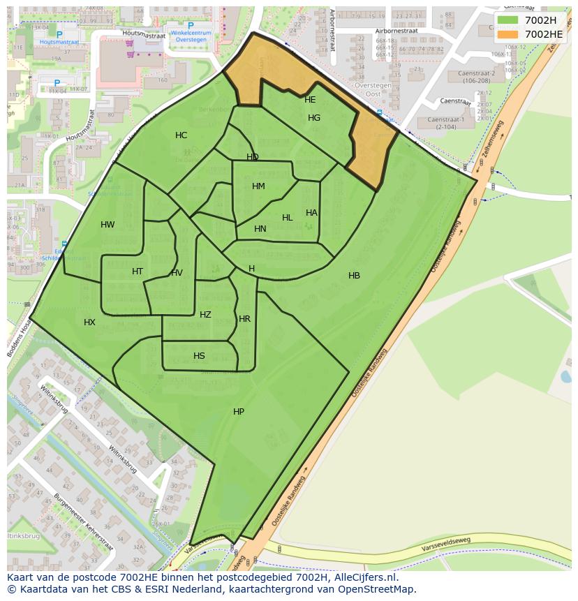 Afbeelding van het postcodegebied 7002 HE op de kaart.