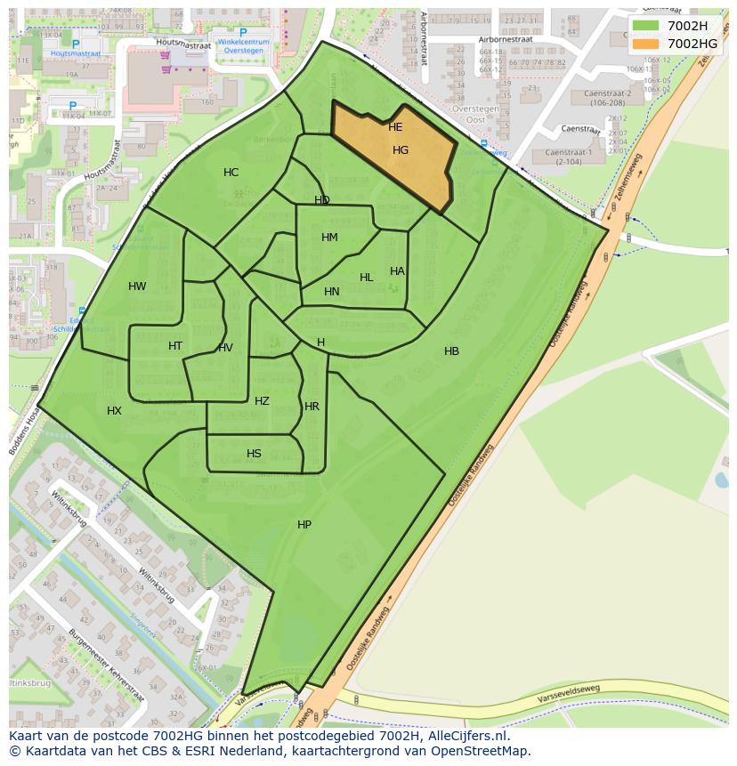 Afbeelding van het postcodegebied 7002 HG op de kaart.