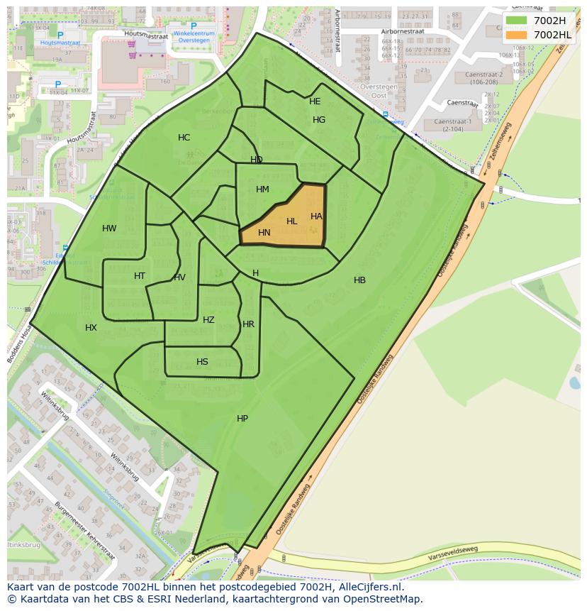 Afbeelding van het postcodegebied 7002 HL op de kaart.