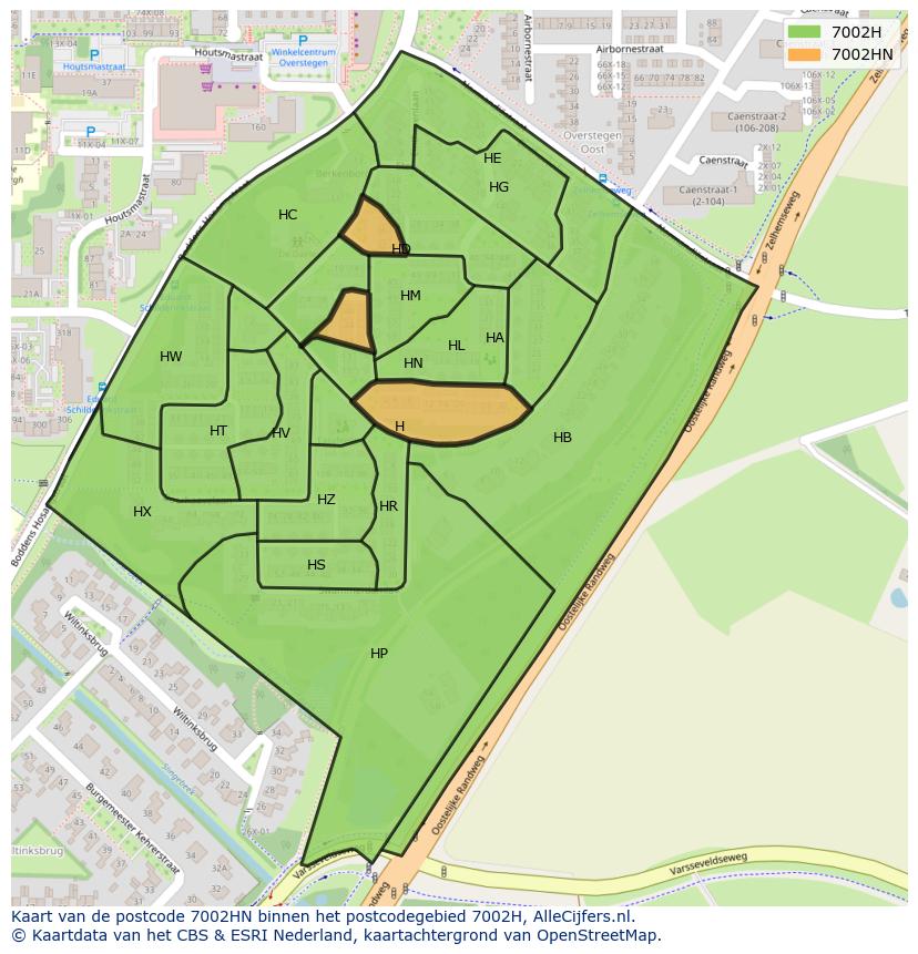 Afbeelding van het postcodegebied 7002 HN op de kaart.