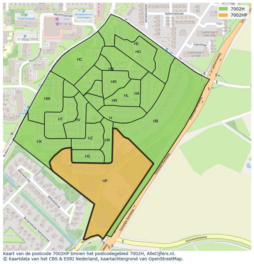 Afbeelding van het postcodegebied 7002 HP op de kaart.