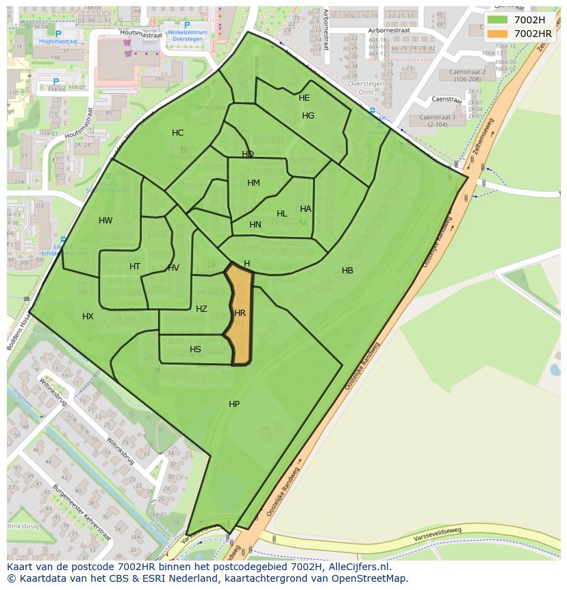 Afbeelding van het postcodegebied 7002 HR op de kaart.
