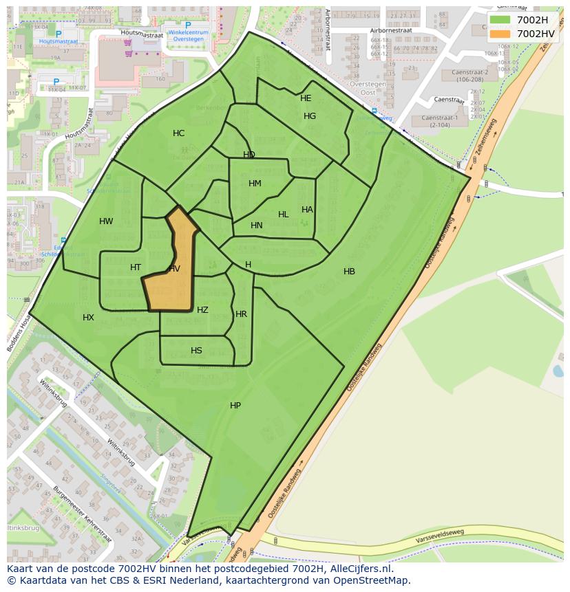 Afbeelding van het postcodegebied 7002 HV op de kaart.