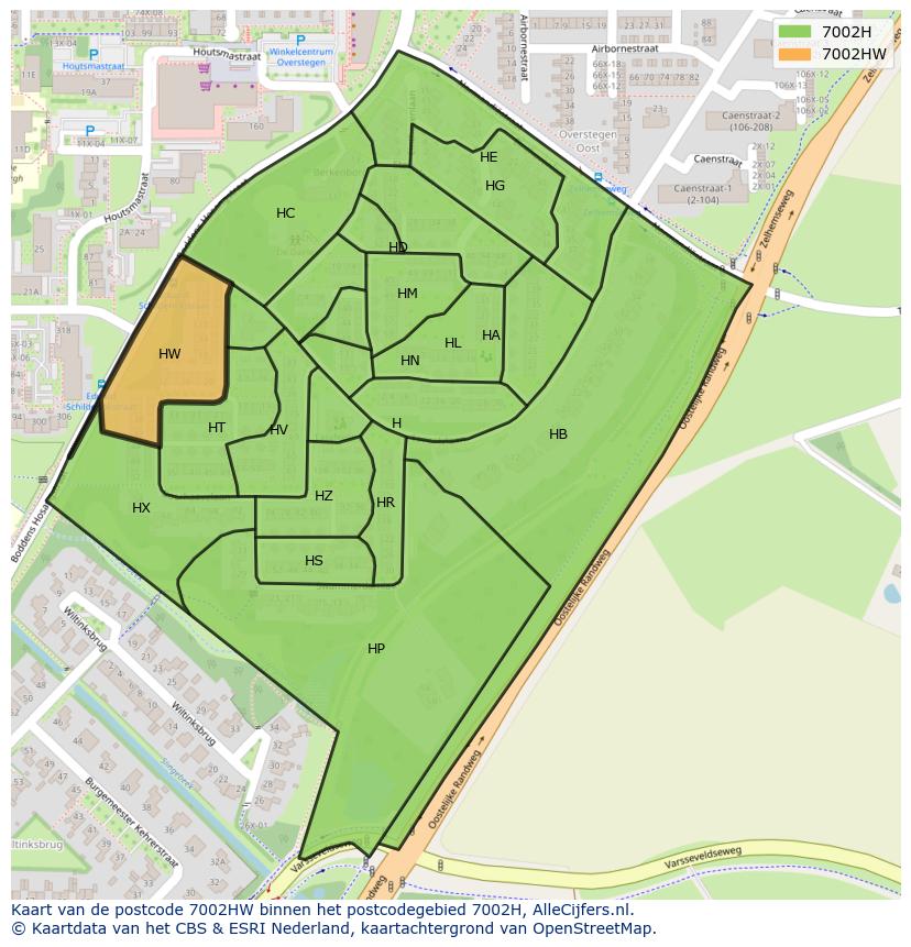Afbeelding van het postcodegebied 7002 HW op de kaart.