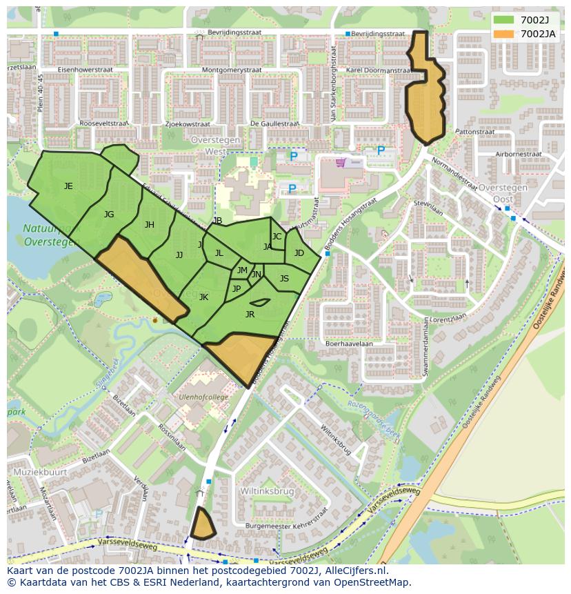 Afbeelding van het postcodegebied 7002 JA op de kaart.
