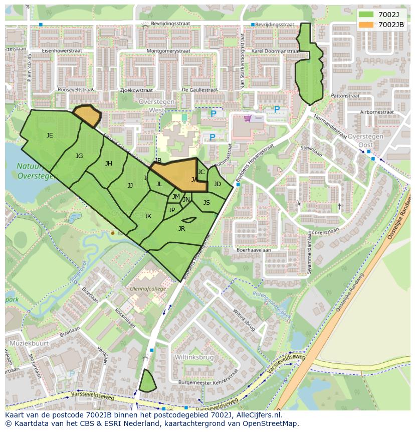 Afbeelding van het postcodegebied 7002 JB op de kaart.