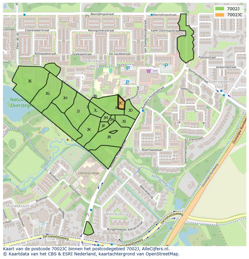 Afbeelding van het postcodegebied 7002 JC op de kaart.