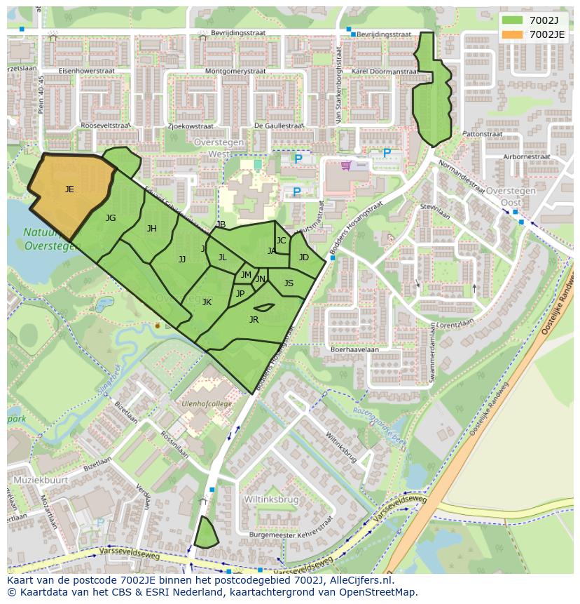 Afbeelding van het postcodegebied 7002 JE op de kaart.